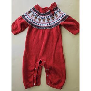 Gymboree Red Knit One Piece Outfit With Reindeers Size 9-12mos